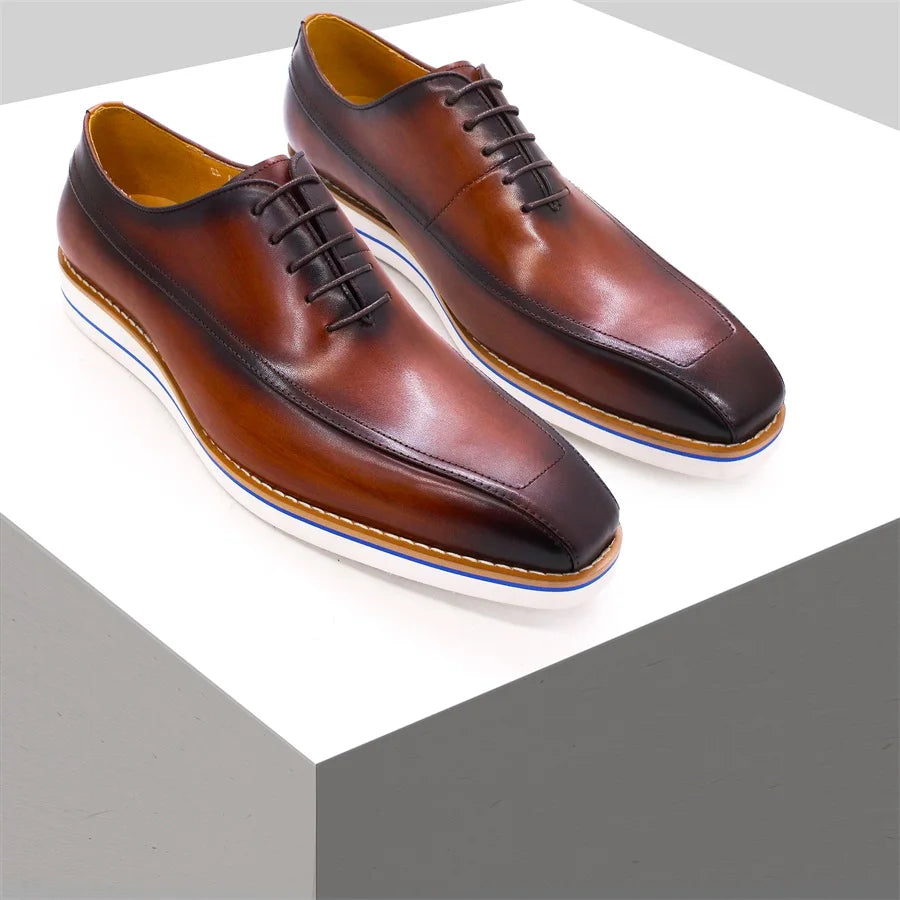 High-End Handmade Men's Genuine Leather Dress Oxford Shoes Square Head Casual Style Design Business Daily Use for Holiday Party