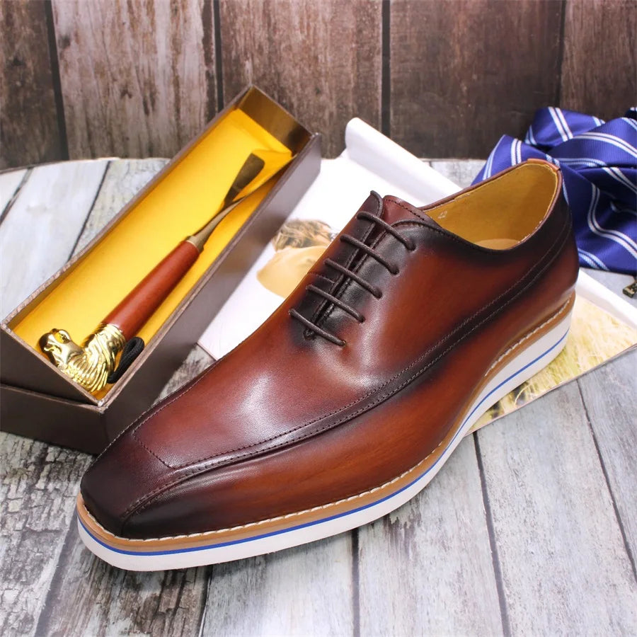 High-End Handmade Men's Genuine Leather Dress Oxford Shoes Square Head Casual Style Design Business Daily Use for Holiday Party
