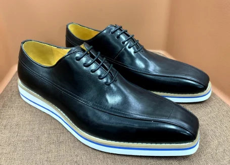 High-End Handmade Men's Genuine Leather Dress Oxford Shoes Square Head Casual Style Design Business Daily Use for Holiday Party