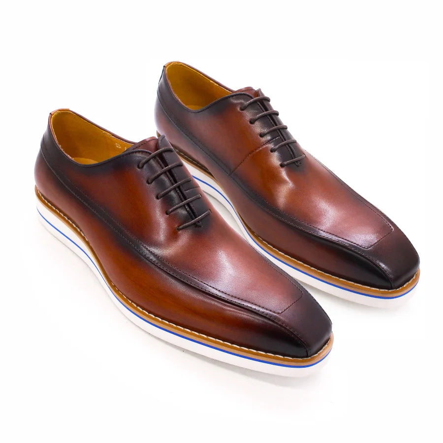 High-End Handmade Men's Genuine Leather Dress Oxford Shoes Square Head Casual Style Design Business Daily Use for Holiday Party