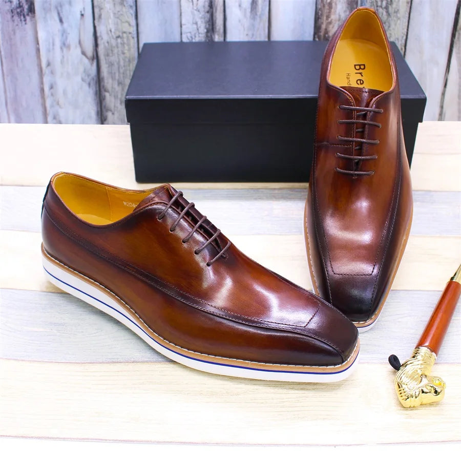 High-End Handmade Men's Genuine Leather Dress Oxford Shoes Square Head Casual Style Design Business Daily Use for Holiday Party