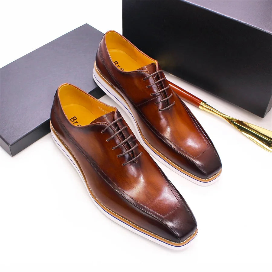 High-End Handmade Men's Genuine Leather Dress Oxford Shoes Square Head Casual Style Design Business Daily Use for Holiday Party