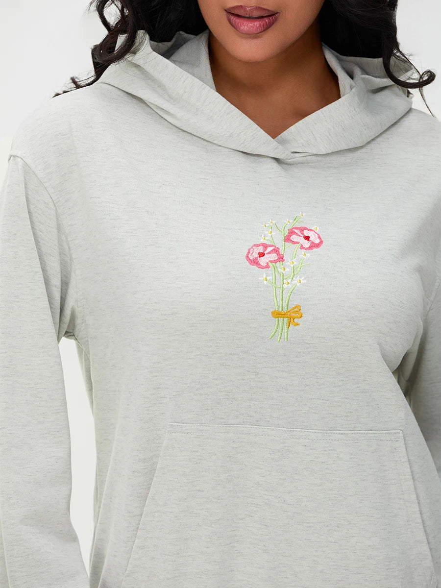 Women s Casual Pullover Hoodies Long Sleeve Floral Print Loose Sweatshirts Streetwear Tops with Embroidered Letters