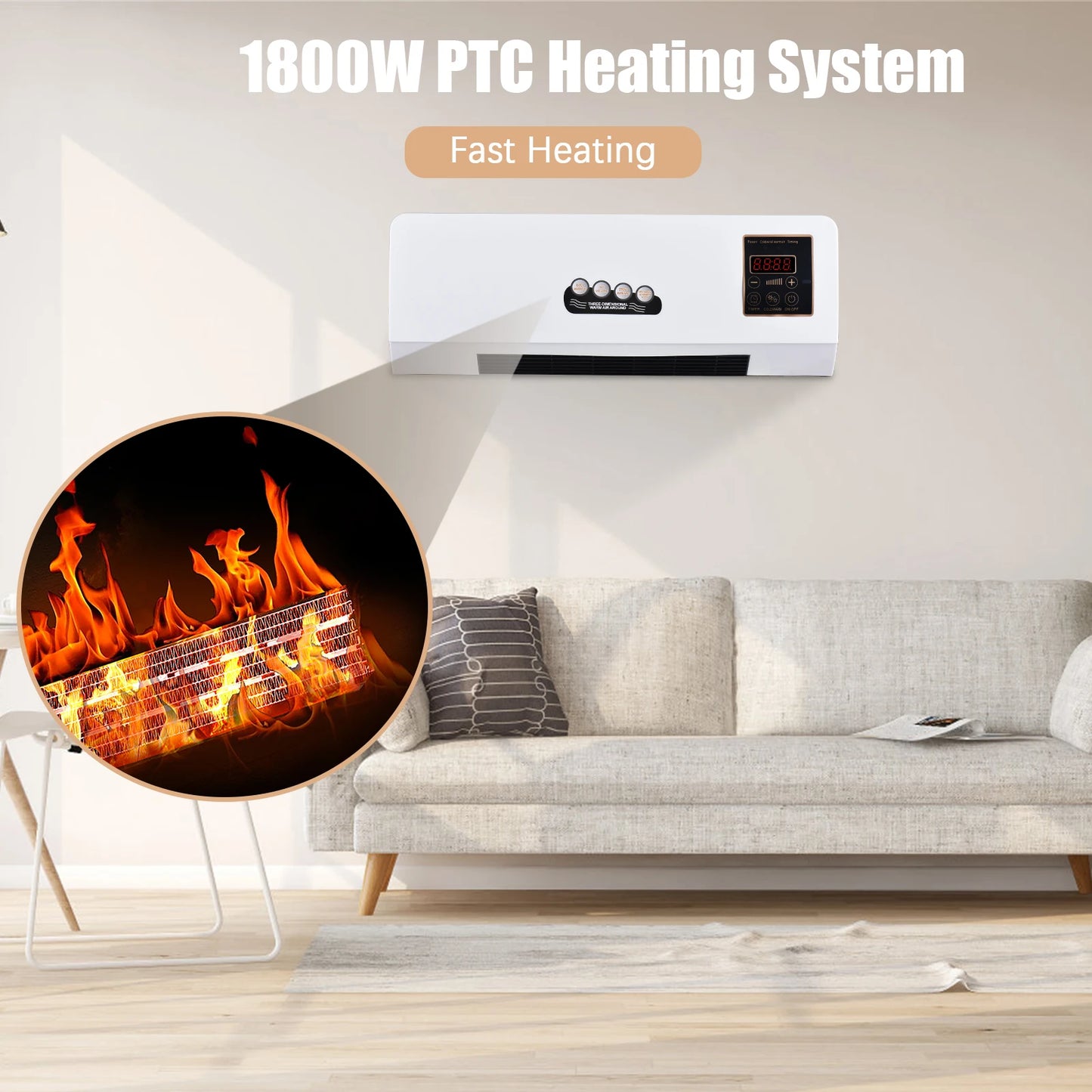 2-in-1 Air Conditioner Heater and Fan Combo Timing Wall Mounted Electric Fan and Space Heater Remote Control for Dormitory Home