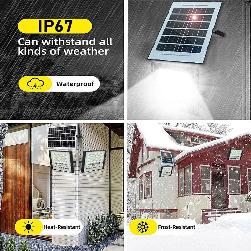 300W LED Solar Street Lights Outdoor Flood Lamps Waterproof Spotlight Emergency Lighting Dusk To Dawn Wall Light For Yard Garden