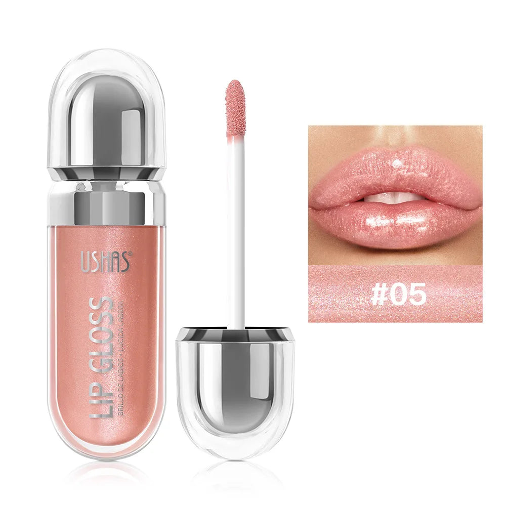 USHAS 12 colors mirror fine flash liquid lipstick pearlescent color waterproof sweatproof non-stick cup lip gloss