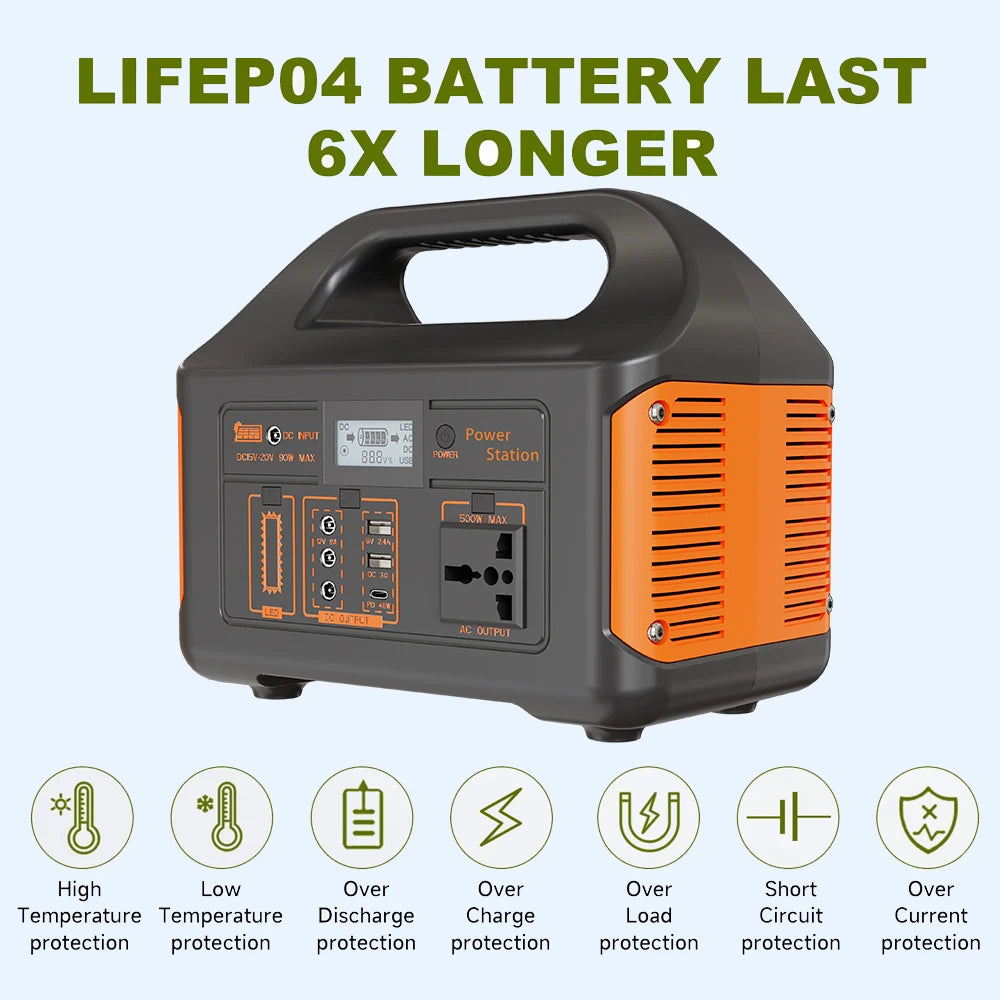 300W 500W Portable Power Station 460Wh Solar Generator 110V 220V Camping Solar Charging Station Emergency Energy Storage Supply