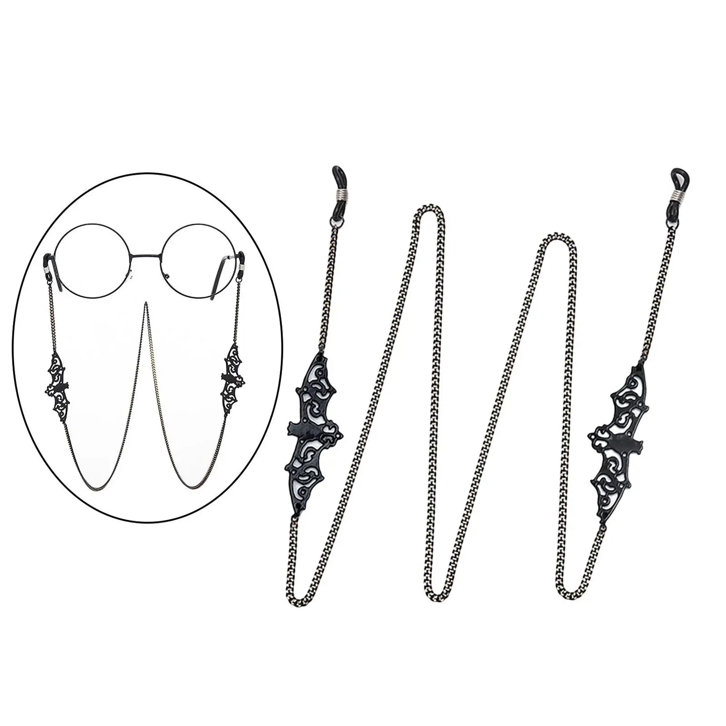 Fashionable Eyeglass Chain Black Bat Reading Eyewear Retainer Necklace Strap