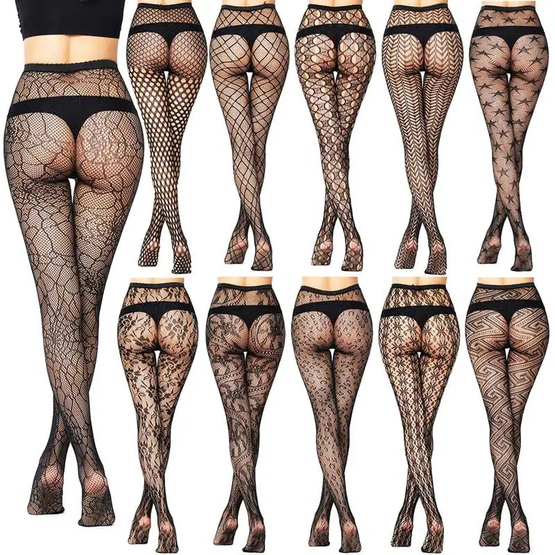 Sexy Mesh Stockings Print Patterns Flower Heart Skull Nylon Push Up Slim Women Fishnet Tights Y2k Party Club Gothic Pantyhose