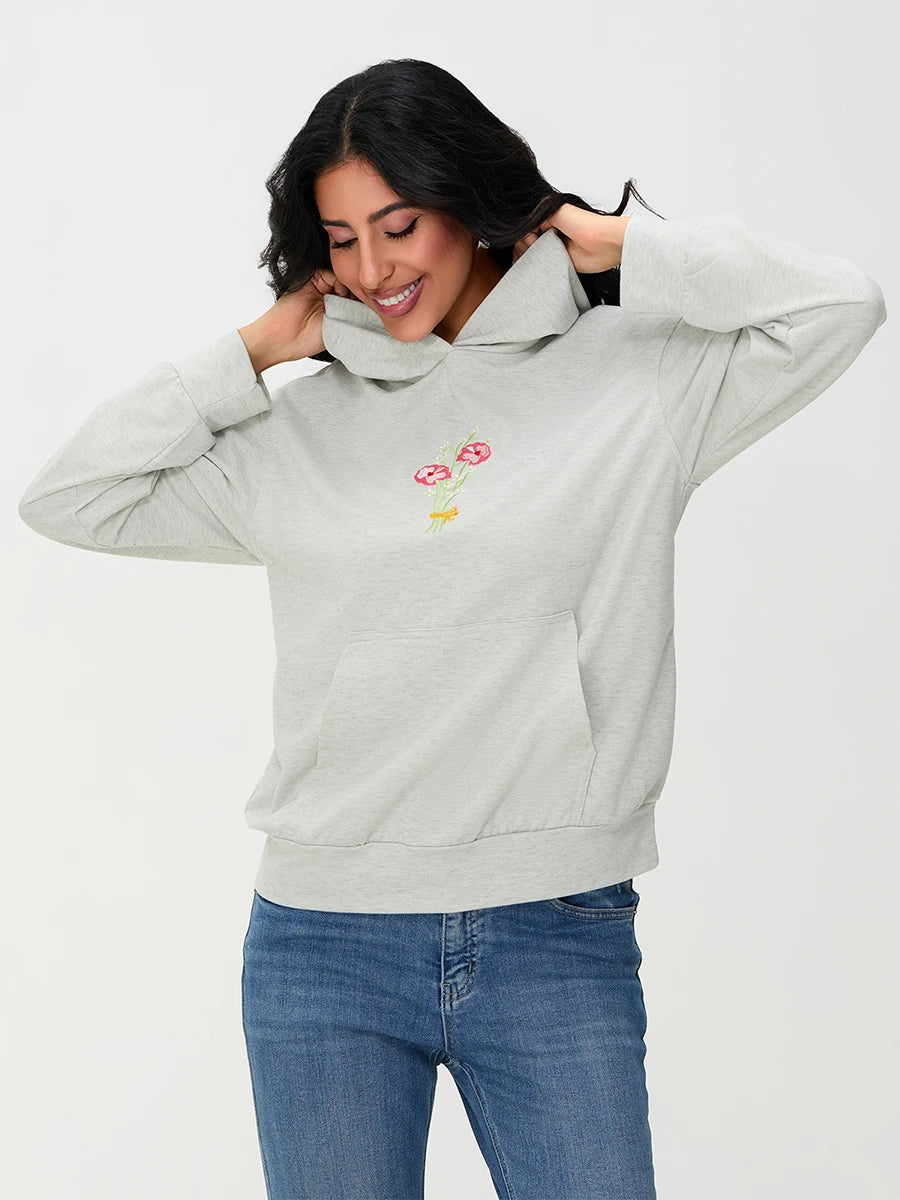 Women s Casual Pullover Hoodies Long Sleeve Floral Print Loose Sweatshirts Streetwear Tops with Embroidered Letters