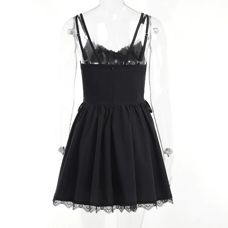 Goth Dark Lolita Gothic Aesthetic Bandage Corset Dresses Grunge Style Black Embroidery Emo Dress Women A-line Party Alt Clothes