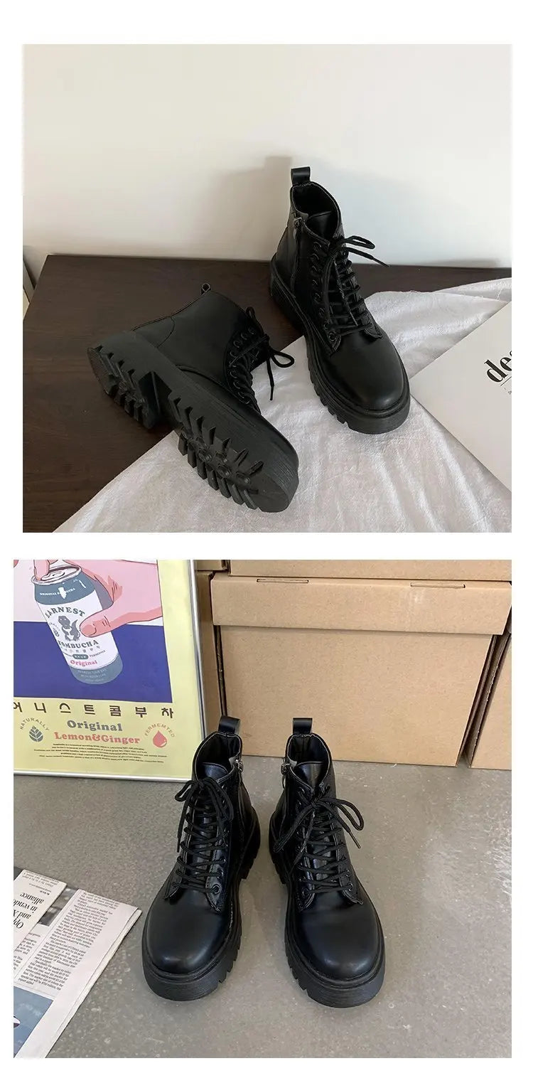 Spring/Autumn Round Toe Square Heel Increased ZIP Soft Fashion Women's Shoes 2025 New Short Boots Large Fashion Martin Boots