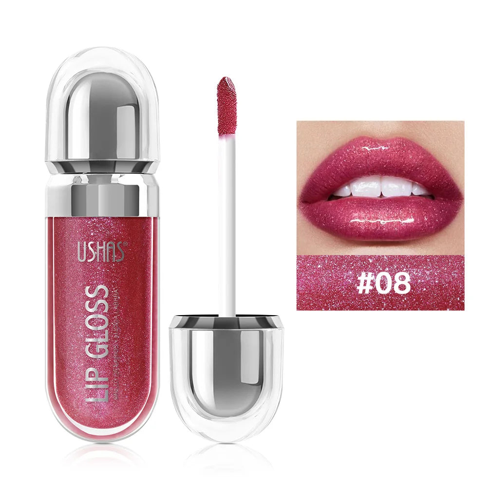 USHAS 12 colors mirror fine flash liquid lipstick pearlescent color waterproof sweatproof non-stick cup lip gloss