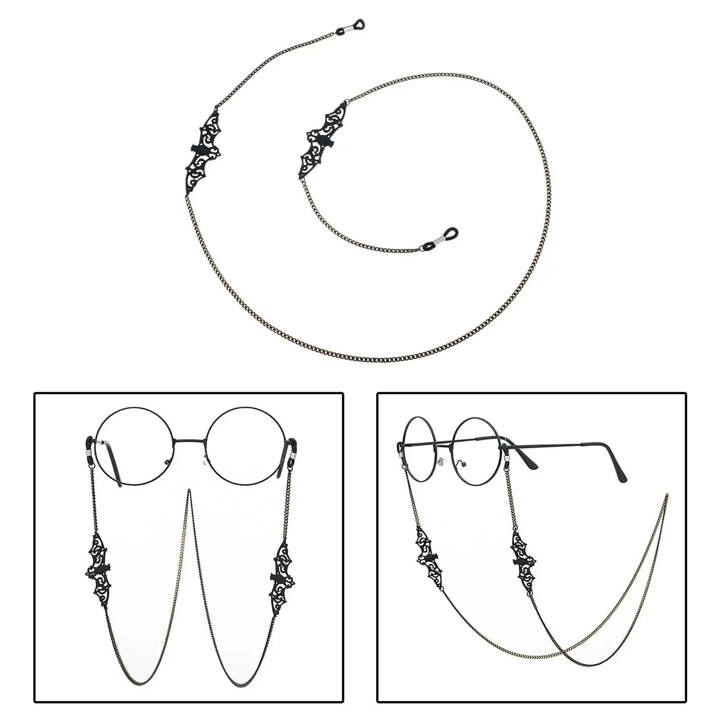 Fashionable Eyeglass Chain Black Bat Reading Eyewear Retainer Necklace Strap