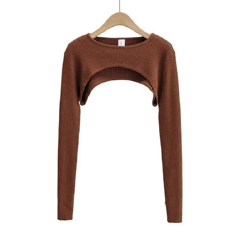Y2k Aesthetic Clothes O-neck Black White Sexy Harajuku Knitted Tshirt 2024 T-shirts Women Long Sleeve Crop Top Spring Autumn