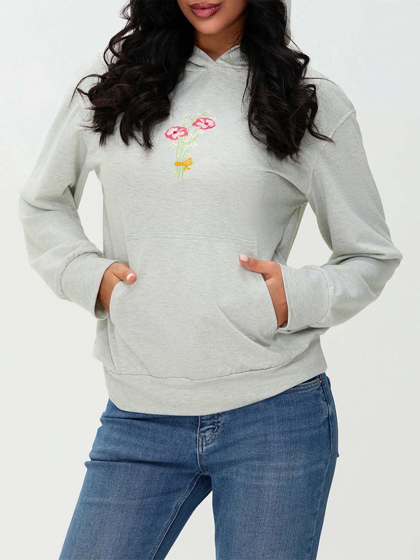 Women s Casual Pullover Hoodies Long Sleeve Floral Print Loose Sweatshirts Streetwear Tops with Embroidered Letters