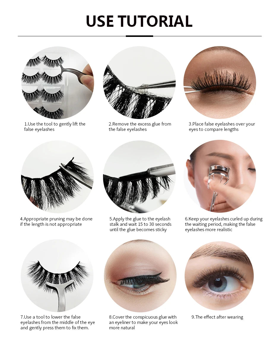 False Eyelashes 3/10/20 Pairs Natrual Fluffy Winged Dramatic 3D Russian Strip Mink Lashes Fake Eyelashes Cat Eye Makeup Cilia