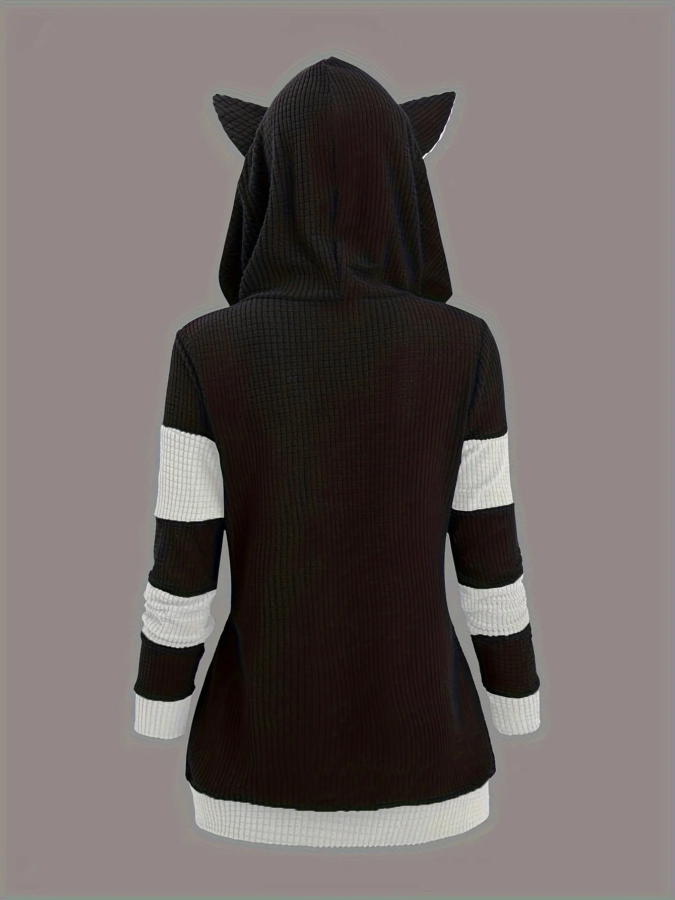 2024 European and American fashion women's new thick cat ears in autumn and winter long color matching hooded sweater coat