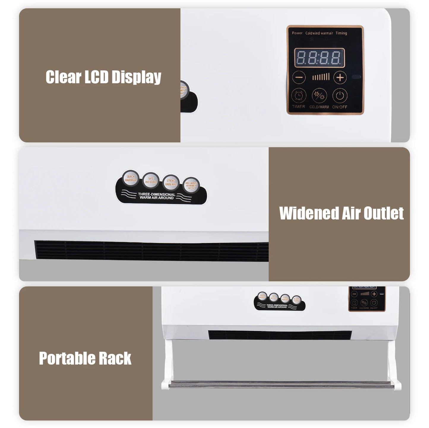 2-in-1 Air Conditioner Heater and Fan Combo Timing Wall Mounted Electric Fan and Space Heater Remote Control for Dormitory Home