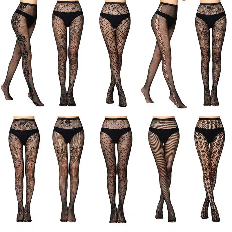 Sexy Mesh Stockings Print Patterns Flower Heart Skull Nylon Push Up Slim Women Fishnet Tights Y2k Party Club Gothic Pantyhose