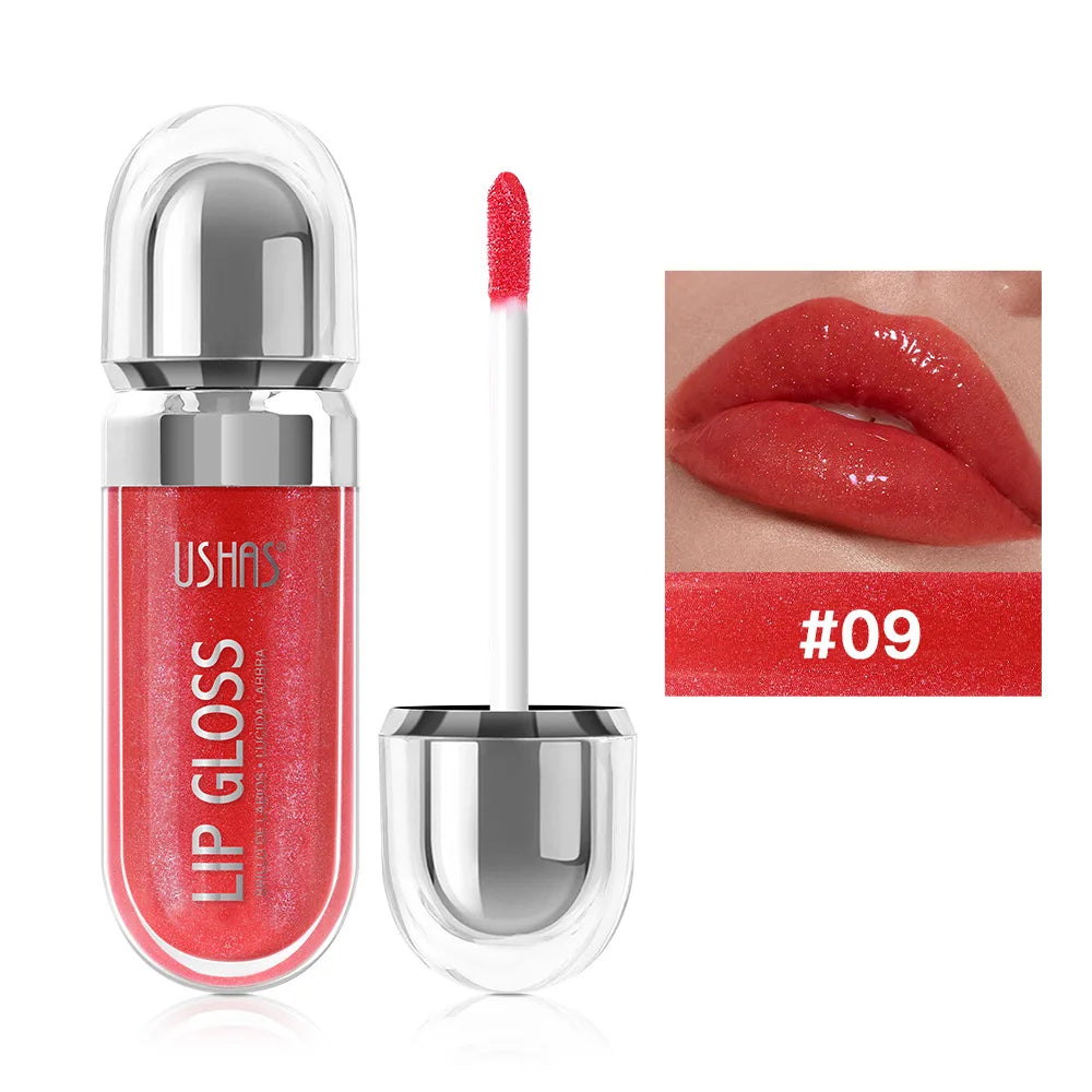 USHAS 12 colors mirror fine flash liquid lipstick pearlescent color waterproof sweatproof non-stick cup lip gloss