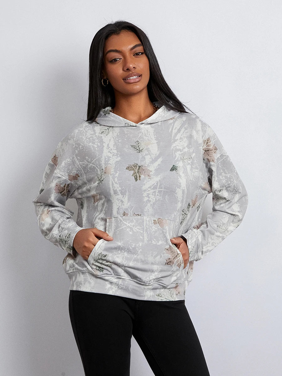 Women’s Oversized Hoodies Fashion Long Sleeve Leaf Print Baggy Sweatshirts Streetwear