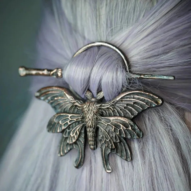 Enthic Viking Punk Witch Stick Hairpin Chunky Moth Hair Stick Cosplay Halloween Party Costumes Props Gothic Nordic Headpiece