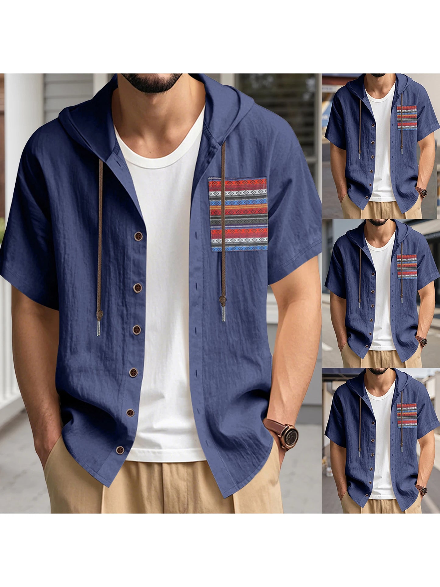 Men s Linen Shirts Casual Short Sleeve V Neck Button Down Pocket Tops Summer Hoodies - Stylish and Comfortable Apparel for Warm