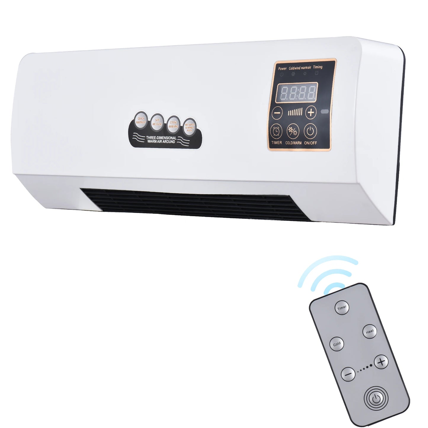2-in-1 Air Conditioner Heater and Fan Combo Timing Wall Mounted Electric Fan and Space Heater Remote Control for Dormitory Home