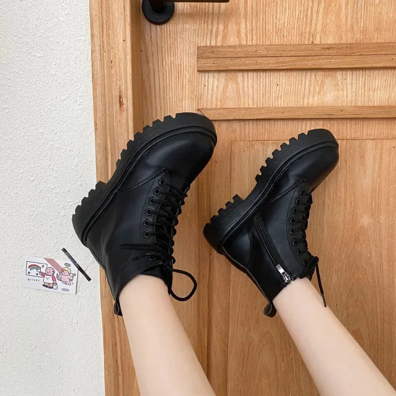 Spring/Autumn Round Toe Square Heel Increased ZIP Soft Fashion Women's Shoes 2025 New Short Boots Large Fashion Martin Boots