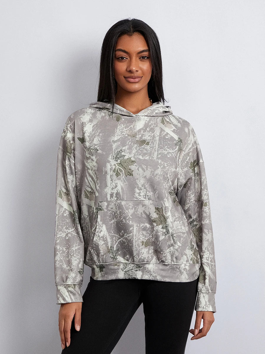 Women’s Oversized Hoodies Fashion Long Sleeve Leaf Print Baggy Sweatshirts Streetwear