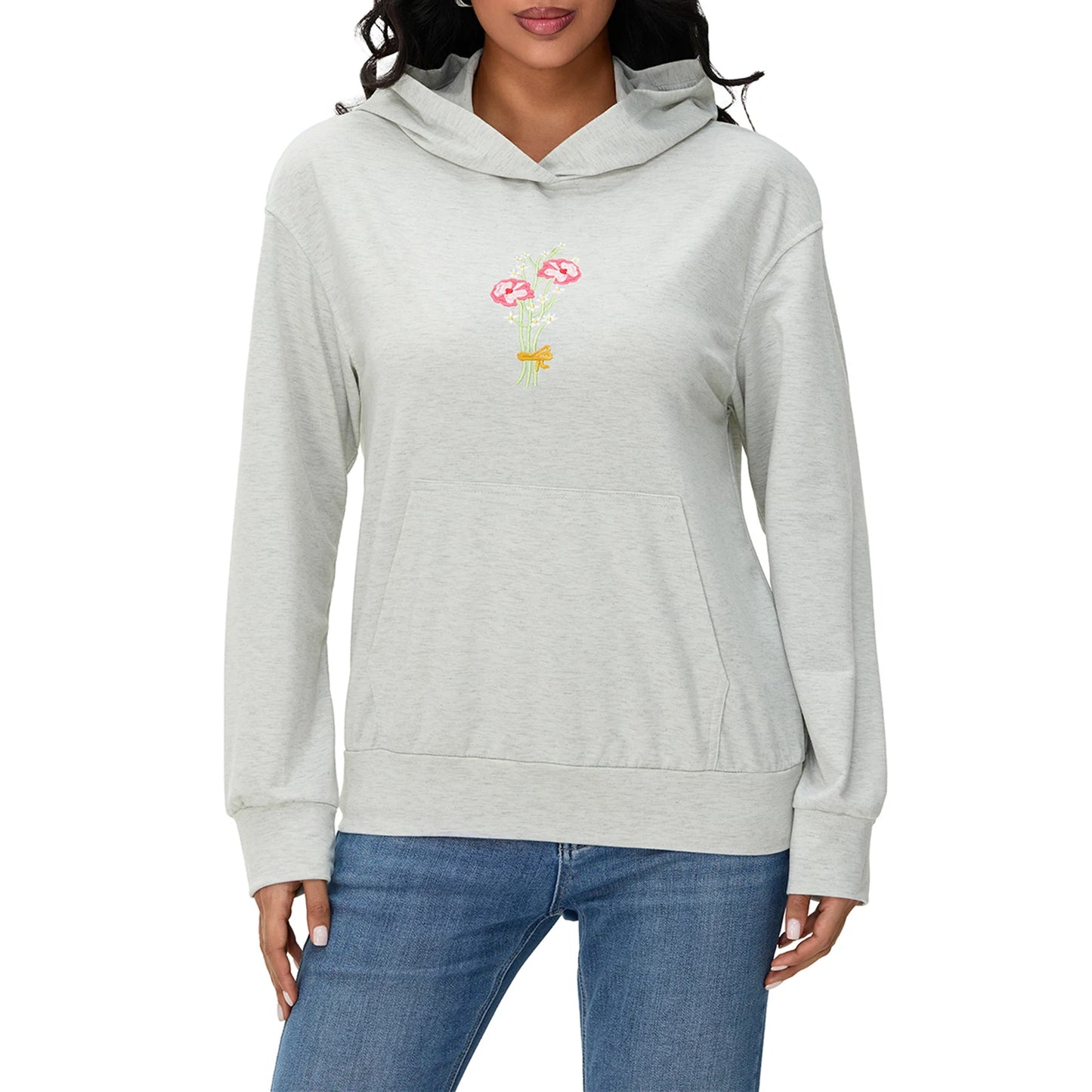 Women s Casual Pullover Hoodies Long Sleeve Floral Print Loose Sweatshirts Streetwear Tops with Embroidered Letters