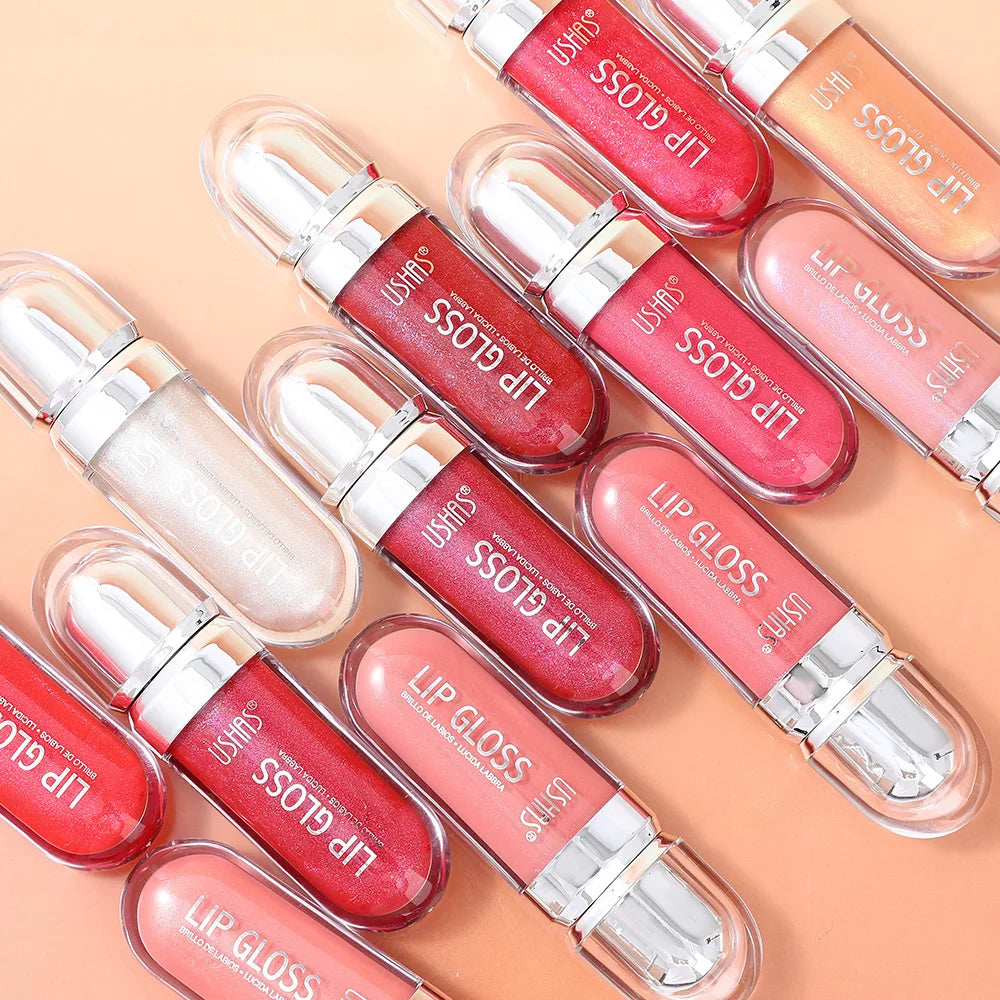 USHAS 12 colors mirror fine flash liquid lipstick pearlescent color waterproof sweatproof non-stick cup lip gloss
