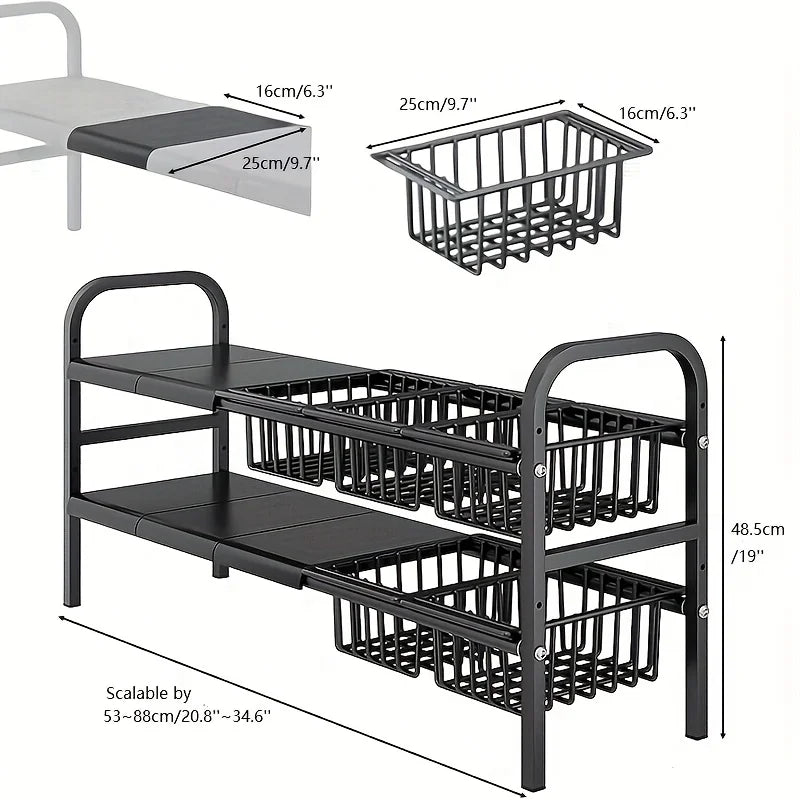 HOMEFISH 1pc 2-Tier Under Sink Organizers,Kitchen Pot Rack, Bathroom, Washbasin, Cabinet Layered Storage Rack, Storage Basket Ca