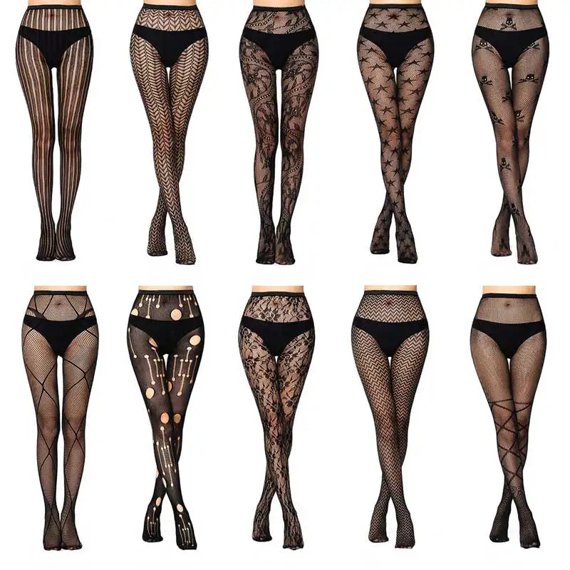Sexy Mesh Stockings Print Patterns Flower Heart Skull Nylon Push Up Slim Women Fishnet Tights Y2k Party Club Gothic Pantyhose
