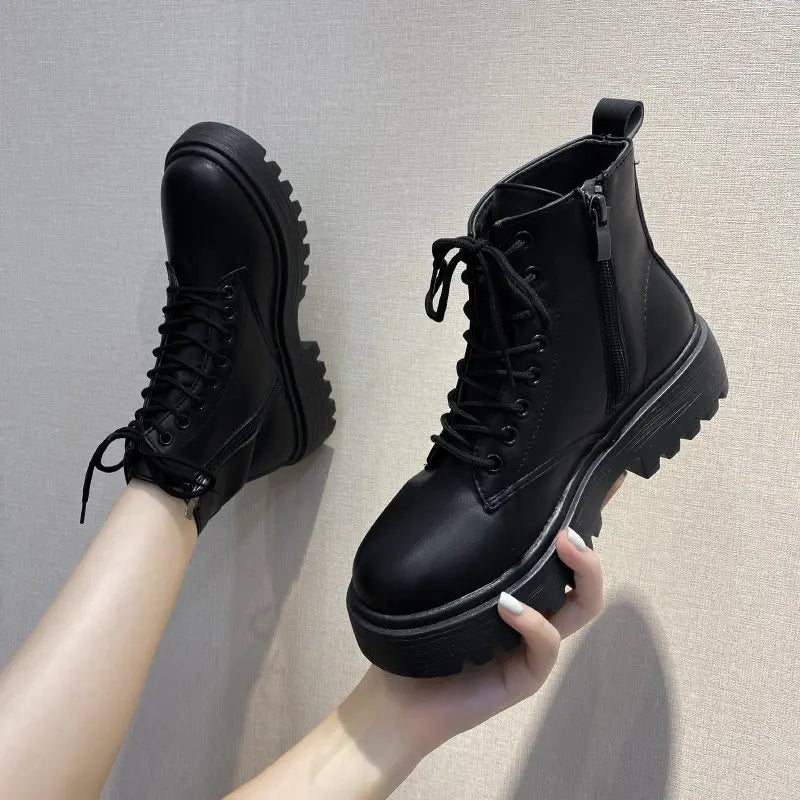 Spring/Autumn Round Toe Square Heel Increased ZIP Soft Fashion Women's Shoes 2025 New Short Boots Large Fashion Martin Boots