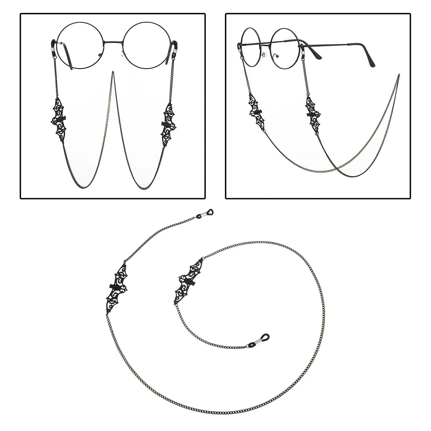 Fashionable Eyeglass Chain Black Bat Reading Eyewear Retainer Necklace Strap