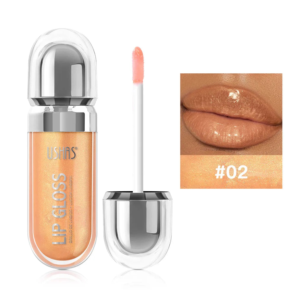 USHAS 12 colors mirror fine flash liquid lipstick pearlescent color waterproof sweatproof non-stick cup lip gloss
