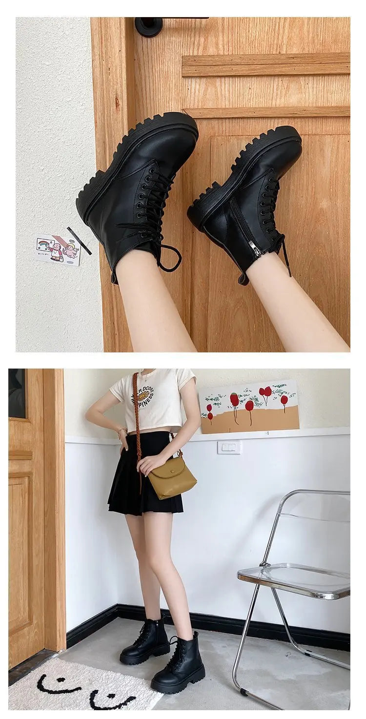 Spring/Autumn Round Toe Square Heel Increased ZIP Soft Fashion Women's Shoes 2025 New Short Boots Large Fashion Martin Boots