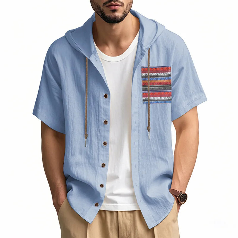 Men s Linen Shirts Casual Short Sleeve V Neck Button Down Pocket Tops Summer Hoodies - Stylish and Comfortable Apparel for Warm