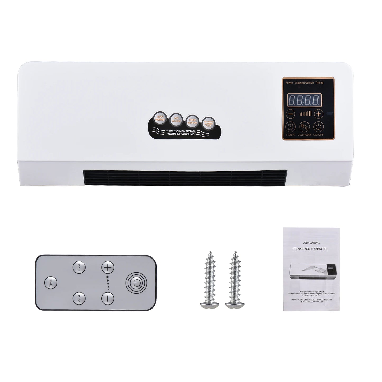 2-in-1 Air Conditioner Heater and Fan Combo Timing Wall Mounted Electric Fan and Space Heater Remote Control for Dormitory Home