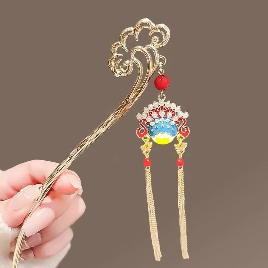 Luminous Flower Hairpin For Women Creative Lotus Emit Light Lantern Tassel Hair Stick Vintage Chinese Style Metal Hair Accessory