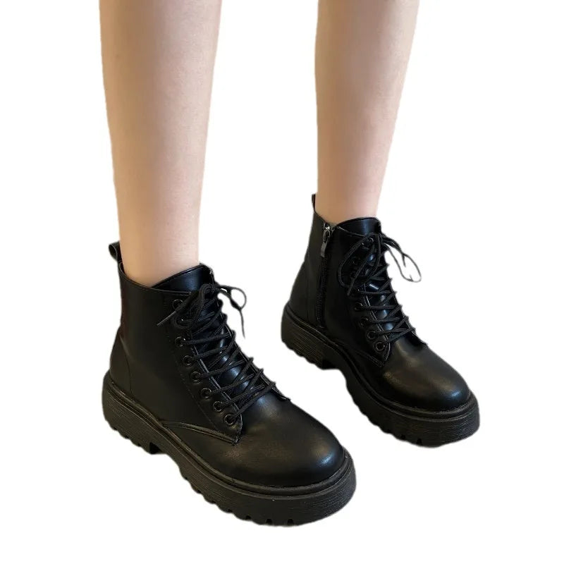 Spring/Autumn Round Toe Square Heel Increased ZIP Soft Fashion Women's Shoes 2025 New Short Boots Large Fashion Martin Boots