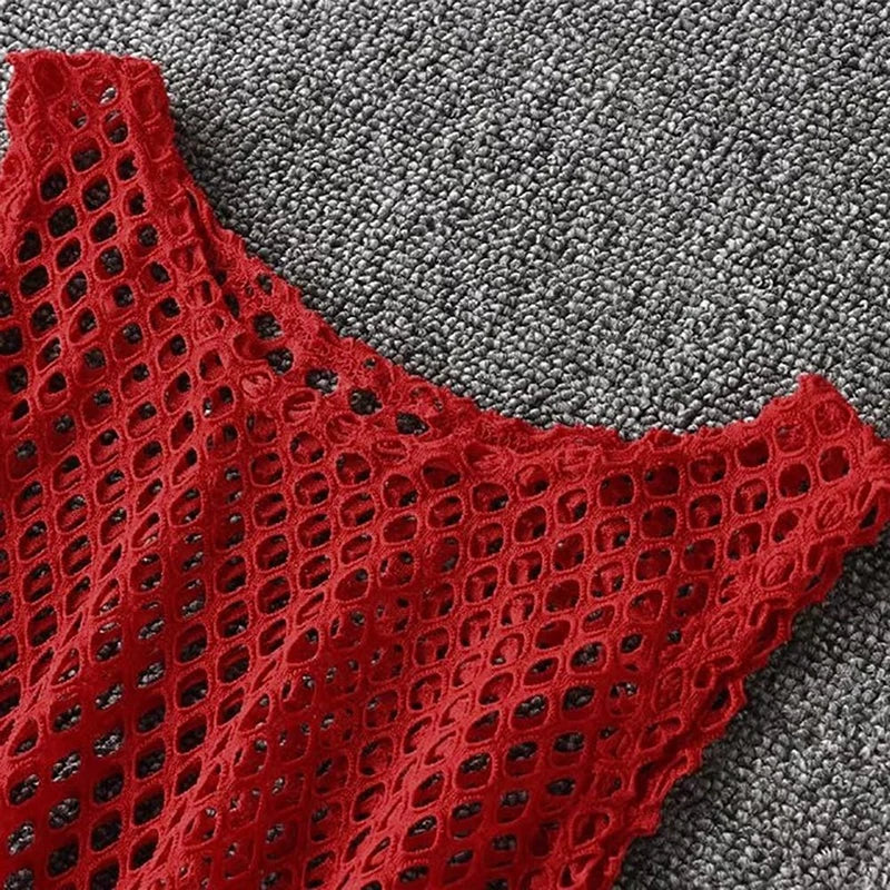 Sexy Black/Red Hollow Out Crop Top 2023 Mesh T-shirt Female Loose Fashion Summer Basic Tops For Women Fishnet Shirt