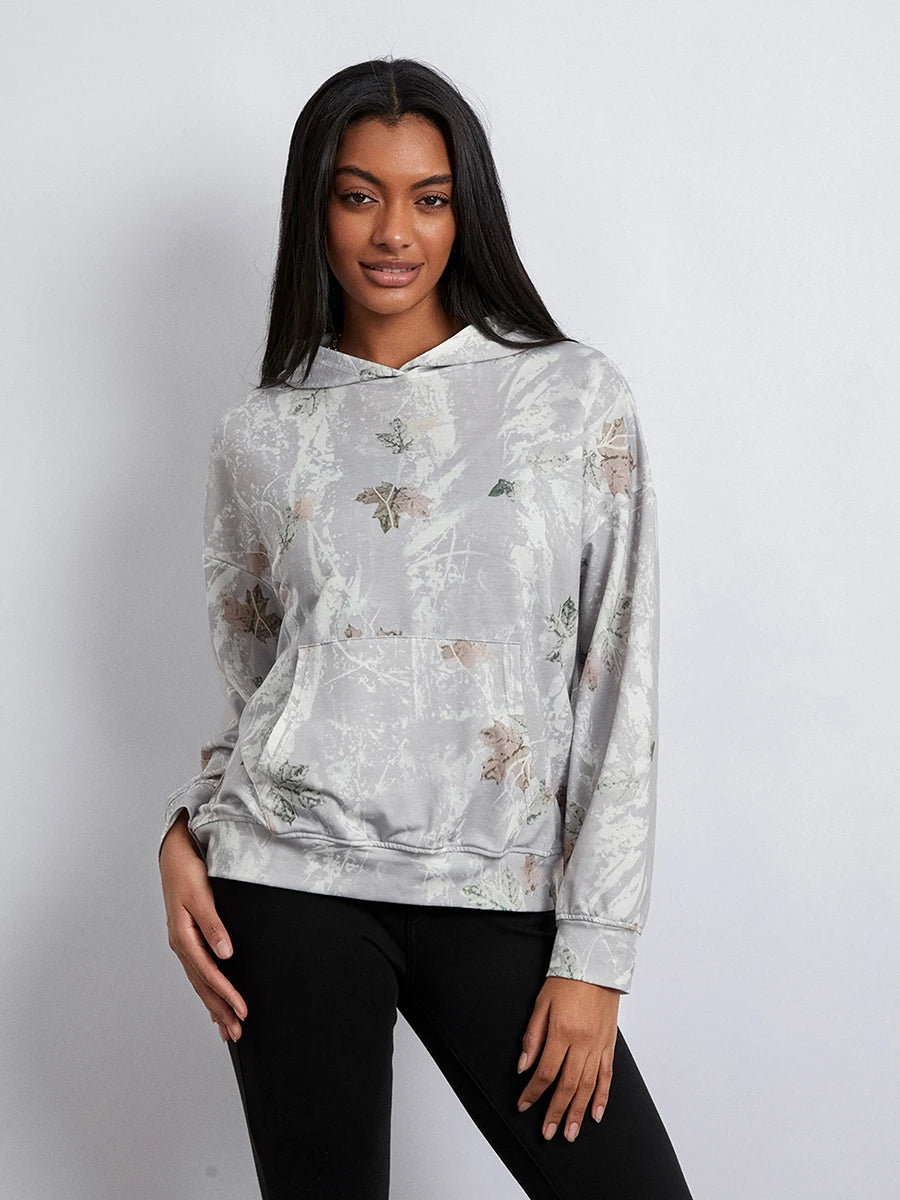 Women’s Oversized Hoodies Fashion Long Sleeve Leaf Print Baggy Sweatshirts Streetwear