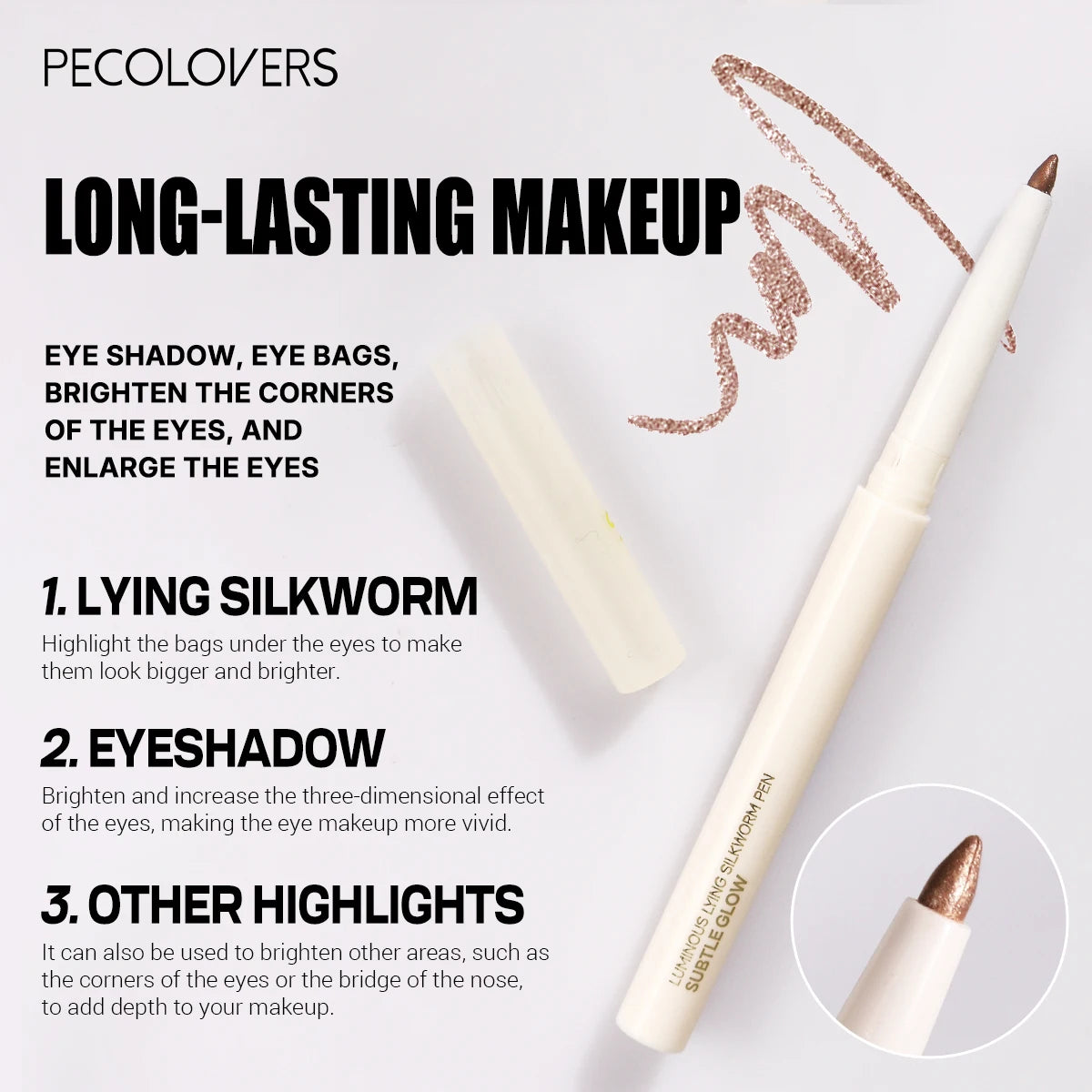 1 Pc Shiny Highlighter, Brighten The Lying Silkworm Pen, for Eye Shadow Cheek Various Highlights, Music Festival Makeup