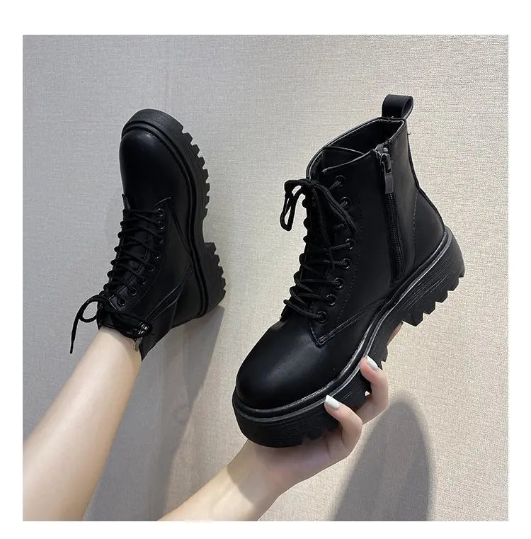 Spring/Autumn Round Toe Square Heel Increased ZIP Soft Fashion Women's Shoes 2025 New Short Boots Large Fashion Martin Boots