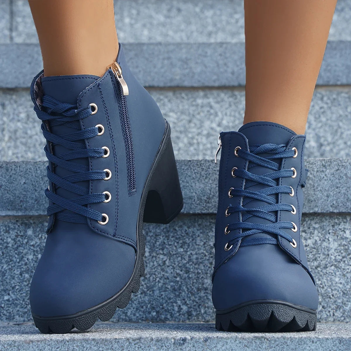 2024 New Spring Winter Women Pumps Boots High Quality Lace-up European Ladies Shoes PU High Heels Boots Fast Delivery