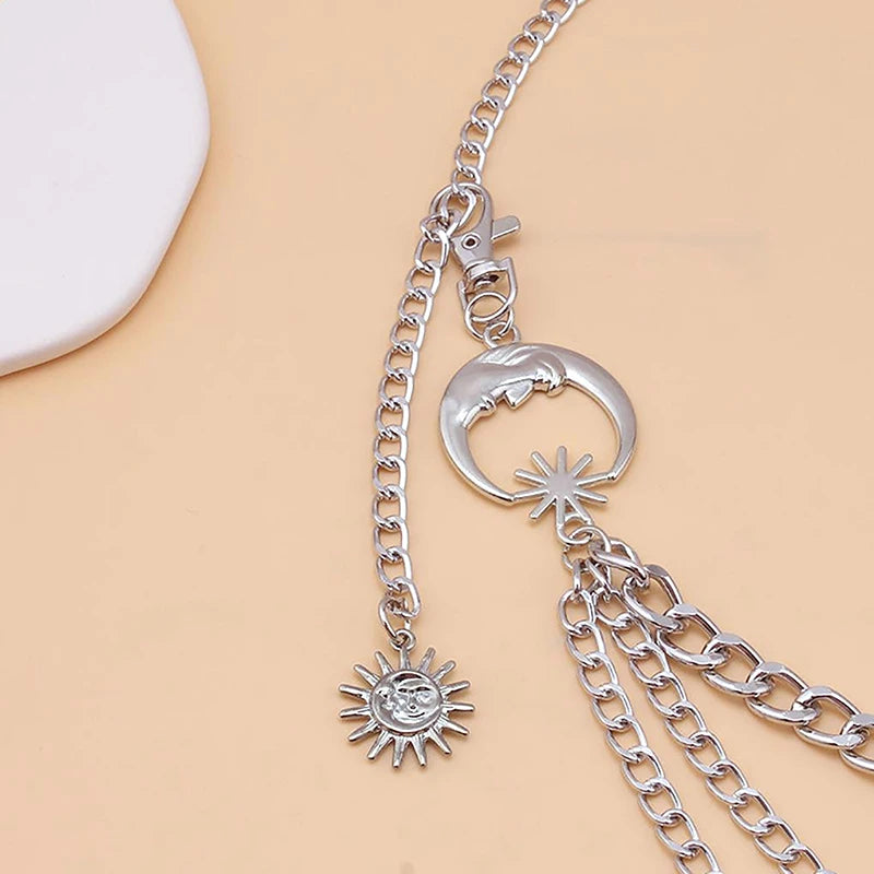 1Pc Women Waist Chain Belt for Dress Skirt Belts with Moon Star Waistbands Gold Silver Ladies Clothing Accessories