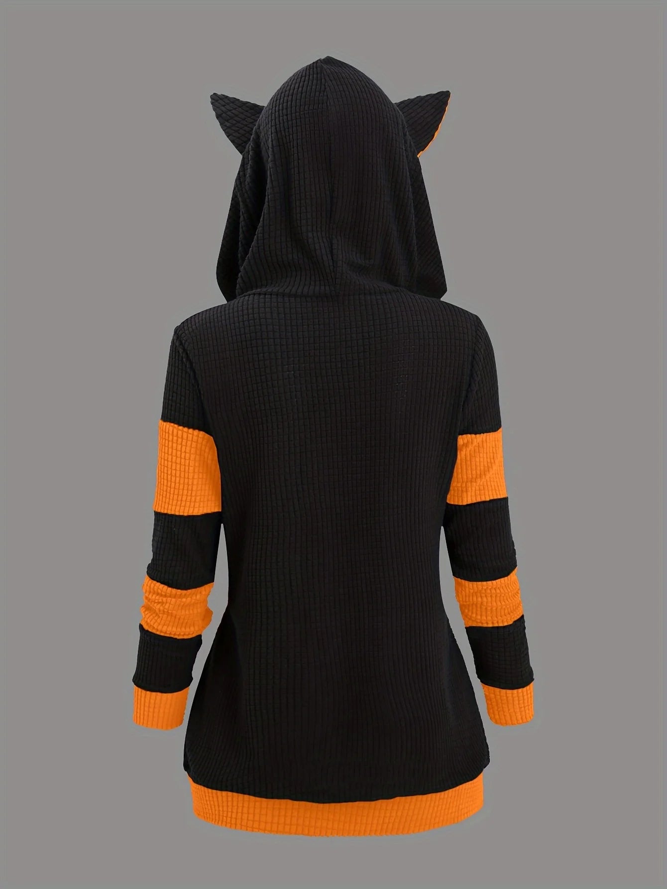 2024 European and American fashion women's new thick cat ears in autumn and winter long color matching hooded sweater coat
